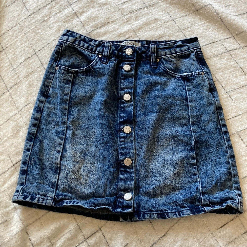 Refuge button down denim skirt